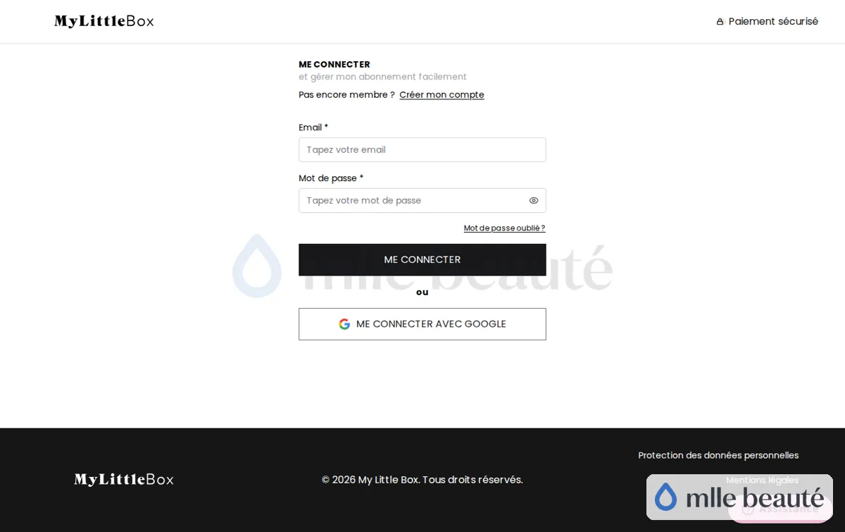 Capture : Se connecter ou créer un compte